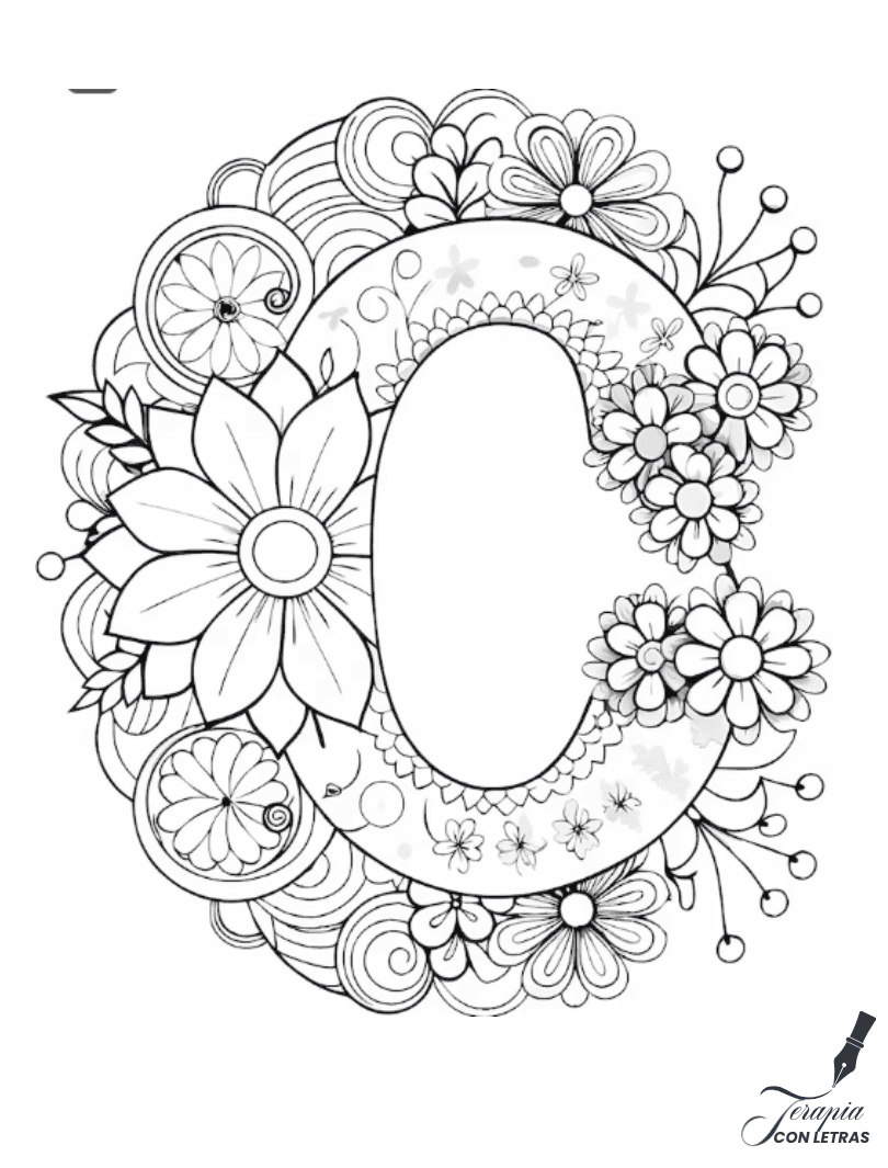 Letra C decorativa con flores